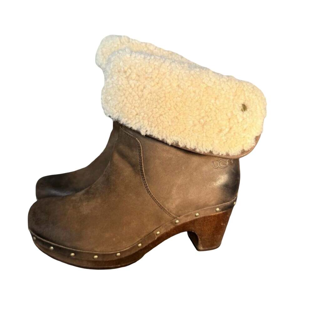 UGG Australia Brown Suede Shearling Clog Boots - Picture 3 of 7